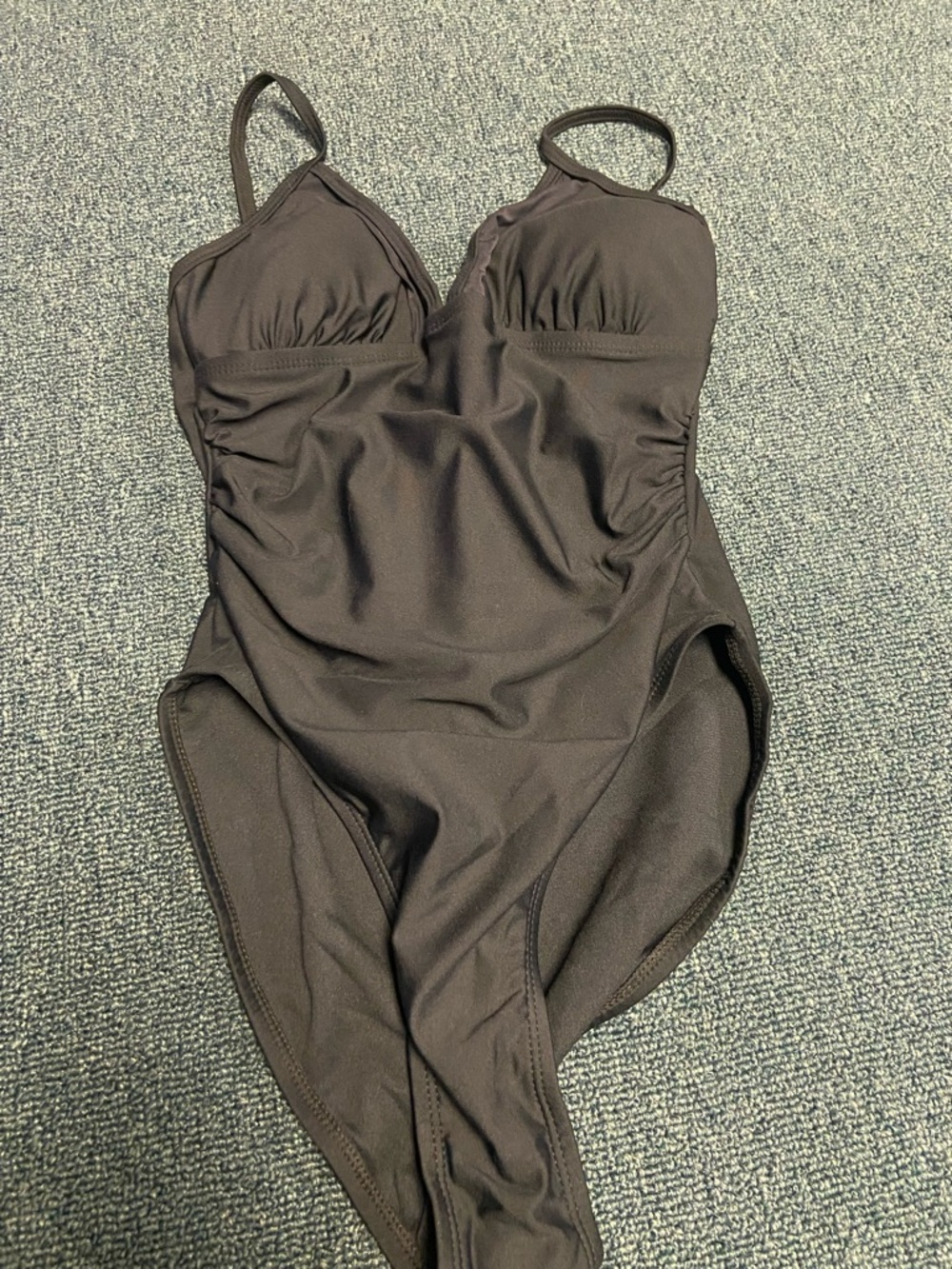 Time and Tru Black One-Piece Swimsuit with Mesh Detail